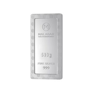 Malabar Gold & Diamonds 999 Purity Silver Bar 500 Grams | Silver Coin cum Bar for Birthday, Anniversary and Diwali Gift